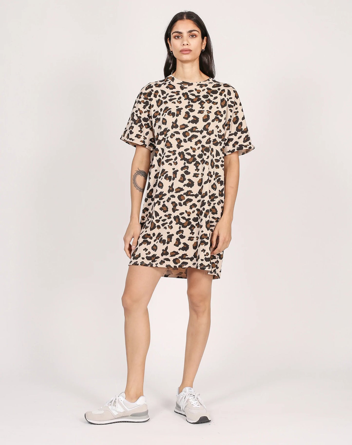 The Boxy Tee DRESS Tan Leopard/Slate Leopard  Brunette The Label