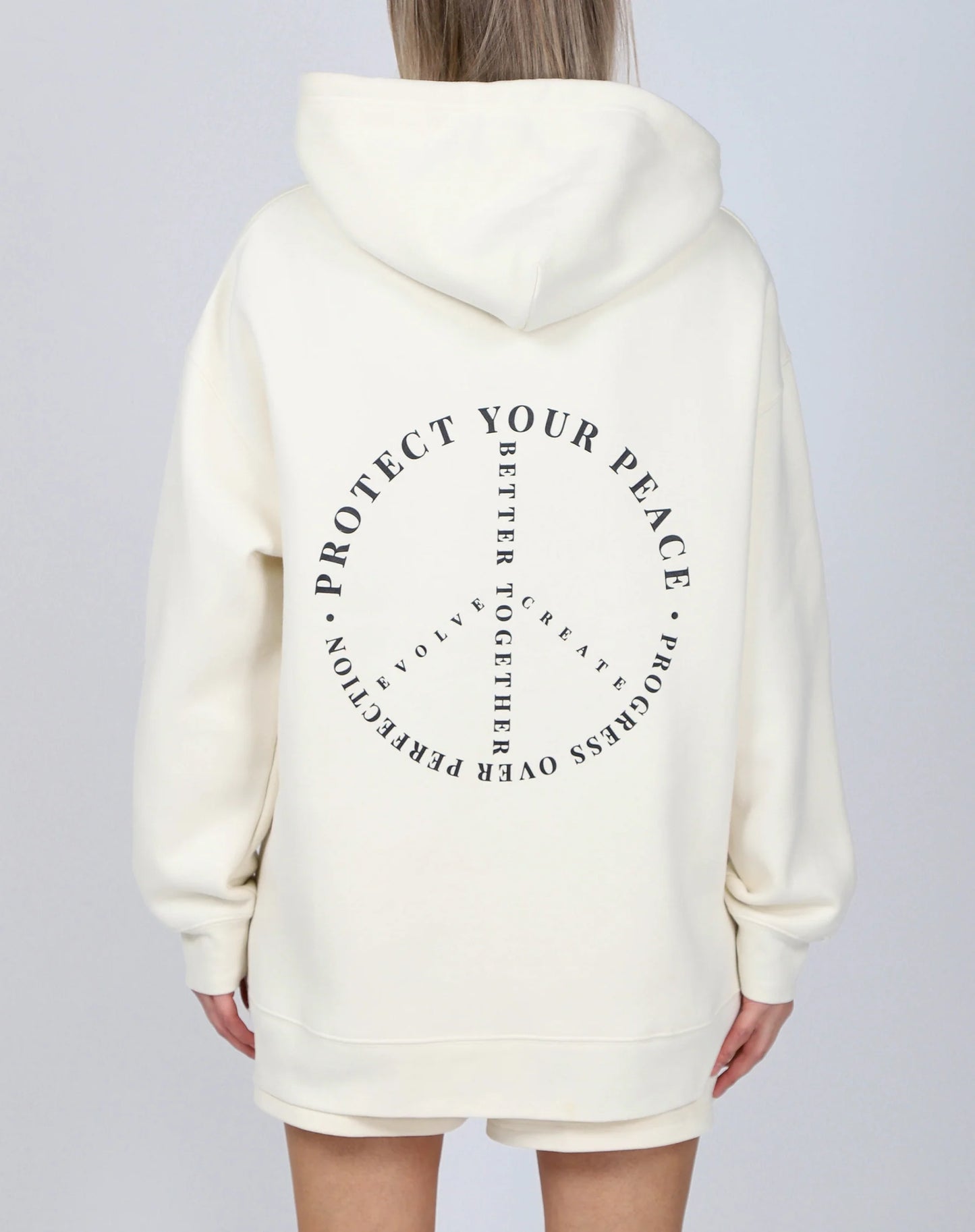 The "PROTECT YOUR PEACE" Big Sister Hoodie | Almond Milk & Black Brunette The Label