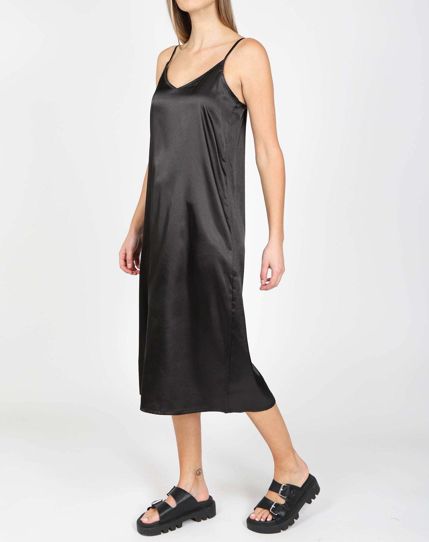 The "HELENA" Silk Maxi Slip Dress Brunette The Label