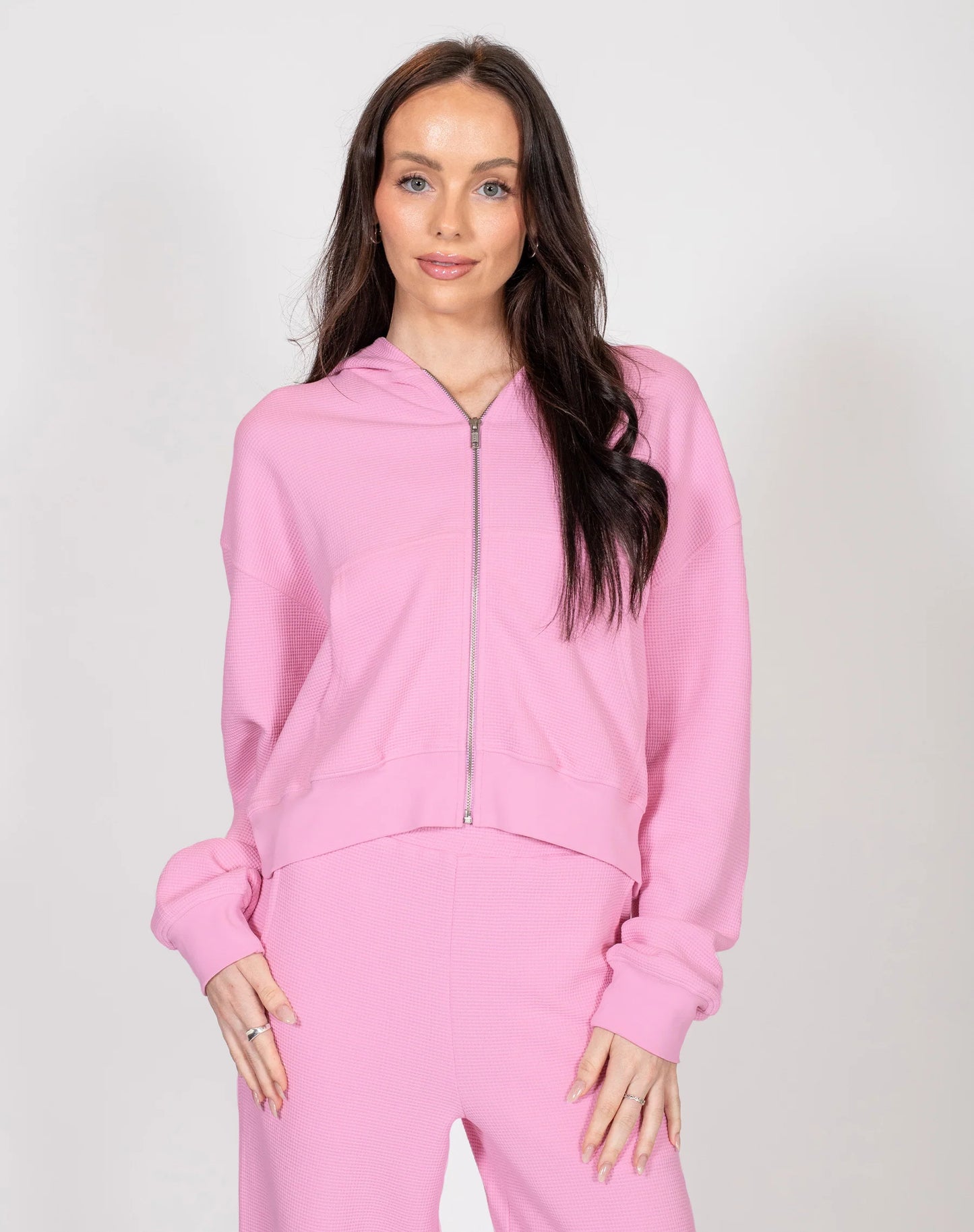 Brunette the Label Waffle Knit Full Zip Middle Sister Hoodie