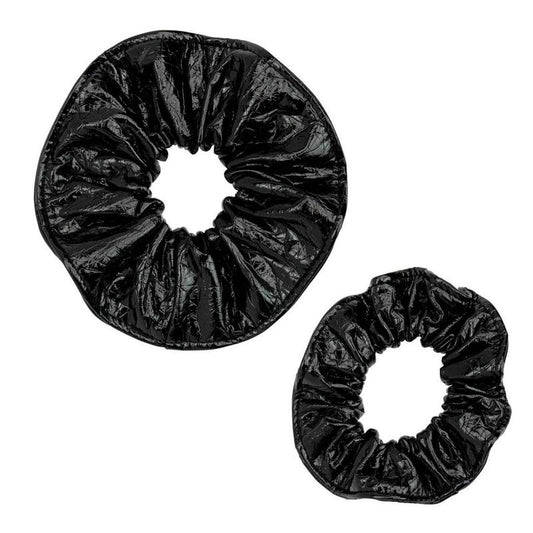 Kitsch Plain Patent Scrunchie 2pc Set - Black